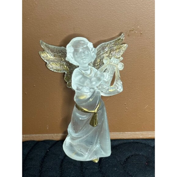 Frosted Angel Figurine With Golden Accents & Harp - Picture 6 of 6